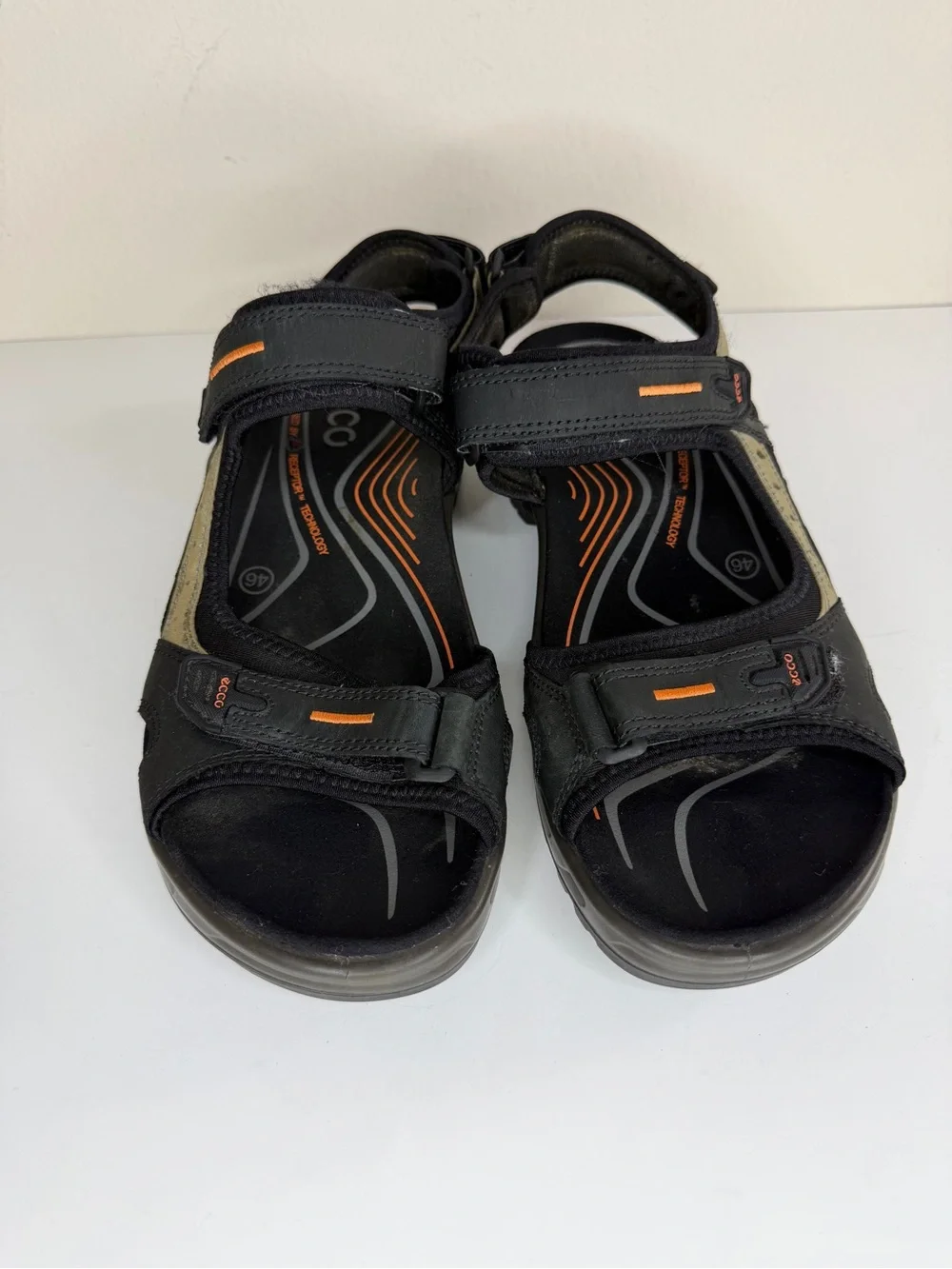 Mens Ecco Receptor Outdoor Sandals Men’s Size 46 US 12 Black Gray Hiking Trail